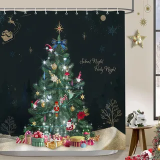 Bonhause Duschvorhang Weihnachtsbaum Weihnachten Winter Xmas Duschvorhänge 180 x 180 cm Anti-Schimmel Wasserdicht Polyester Stoff Waschbar Bad Vorhäng für Badzimmer mit 12 Haken