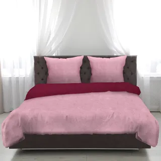 Bettwäsche 2-tlg "Cashmere Touch" ( Rose/Beere ) - - 1 Bettbezug 155x200cm + 1 Kissenbezug 80x80cm Bettdecken Set Reißverschluss - Rosa