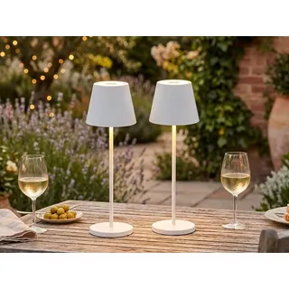 2er SET Outdoor Akku Tischlampen Weiß ohne Kabel mit USB Anschluss & Ladestation - Weiß