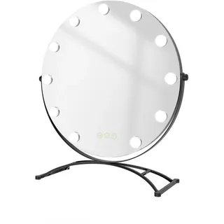 Emke Kosmetikspiegel Runder mit Beleuchtung, Schwarz, ф50 cm , Glas , 50x16x50 cm , Spiegel, Schminkspiegel