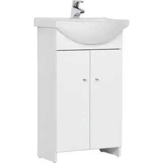 Stamar | Badezimmerschrank, mit Waschbecken, 50 cm, Weiß, Standschrank, schwenkbarem Wasserhahn, Siphon - Weiß