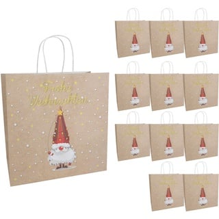 Idena 30362-12 - Geschenktüten Weihnachtswichtel, 12 Stück, 28 x 28 x 15 cm, Papiertüten, Geschenktaschen, Weihnachtstüten