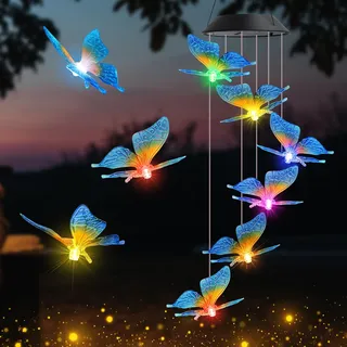 iShabao Schmetterling Solar Windspiel Garten, 6 LED Solar Windspiel für Draußen, Wasserfest, Muttertagsgeschenke, Geschenke für Frauen, Dekorationen für Baum, Balkon, Hochzeit(Blau)