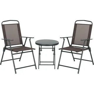 Outsunny Bistro-Set 3-teilig aus Metall Wetterfest Gartenmöbel Set mit Glastisch - Braun