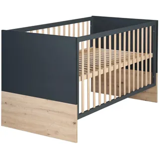 roba Kombi-Kinderbett 'Lenn' 70x140 cm - 3-fach höhenverstellbar - 3 Schlupfsprossen - Anthrazit & Holzdekor 'Artisan Eiche'