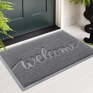 Homaxy Welcome Fußmatte außen und innen, rutschfeste Schmutzfangmatte Türmatte, waschbar Fussmatte aussen für Haustür, Eingangsbereich, Garten (60 x 90 cm, Stil 2, Grau)