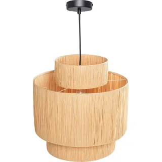 BELIANI Hängeleuchte Naturfarben Raphia-Papier mit Rundem Schirm Trommelform Wasserfall-Optik Langes Kabel Boho für Esstisch Wohnzimmer Flur Wohnküche - Beige, Schwarz