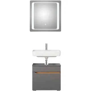 Saphir Badmöbel-Set »Quickset 2-teilig, Waschbeckenunterschrank mit LED-Spiegel« 2 Stk. tlg., grau
