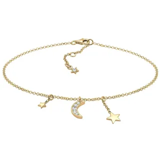 Elli Fußschmuck Damen Fußkettchen Astro Sterne Halbmond mit Kristalle in 925 Sterling Silber vergoldet