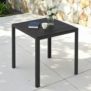 Clevich Gartentisch Wetterfeste, 75x75cm, Outdoor-Esstisch, WPC Balkontisch, Aluminiumrahmen, Wetterfeste Gartenmöbel, Quadratischer Terrassentisch, Schwarz