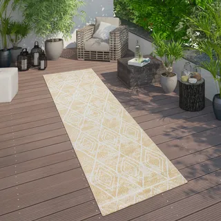 Teppich Outdoor Balkon Terrasse Gelb Rauten Muster Skandi Design Robust Weich Grösse 80x150 cm - Gelb