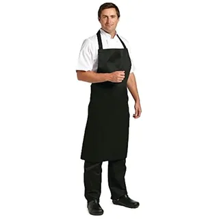Schwarz Polycotton Latzschürze Weiß – Extra Lang B887