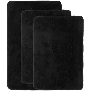 CHUENKUK 3 Stück Badezimmerteppich Set, 40 x 60 cm und 50 x 80 cm Schwarz Badematte, Badteppich Teppiche für Badezimmer