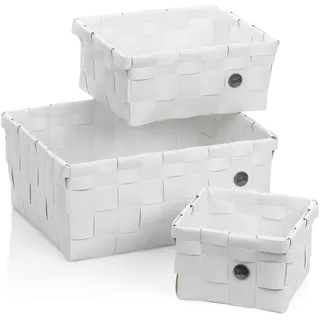 kela Aufbewahrungskorb Set 3 teilig NEO, Körbe aus recyceltem Kunststoff, Regalkorb abwischbar, stapelbare Aufbewahrungsbox, weiß
