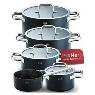 RÖSLE EBONIC Topfset Induktion 5 teilig – Kochtopf Set Edelstahl mit Deckel – Töpfe Set für Induktionsherd – ProNero Keramik Antihaftbeschichtung mit Edelstahl-Wabenstruktur – für alle Herdarten