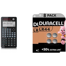 HP 300S Plus Taschenrechner + Duracell Specialty LR44 Alkali-Knopfzelle 1,5 V, 8er-Packung (76A/A76/V13GA) entwickelt für die Verwendung in Spielsachen