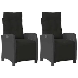 vidaXL Gartensessel mit Fußteil 2 Stk. Verstellbar Schwarz Poly Rattan - Schwarz