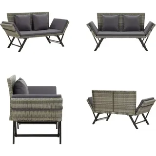 vidaXL Gartenbank mit Auflagen 176 cm Grau Poly Rattan - Außen-Sonnenliege - Außen-Sonnenliegen - Sonnenliege - Sonnenliegen - Grau