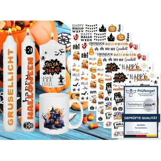 Sugeru 6 PCS Kerzentattoo (200+ Muster),Wassertransferdruck |wasserschiebefolie kerzen | Kerzenfolie | kerzenaufkleber sticker | Kerzen dekorieren (Halloween II)