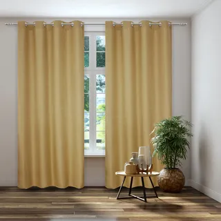 Vorhang KUTTI "Dimout" Gr. 4, gelb, B:140cm H:245cm, Polyester, Gardinen, Vorhang, Verdunkelung, Thermo, isolierend, einfarbig