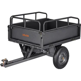 VEVOR Kippanhänger, 226,79 kg Fassungsvermögen, ATV-UTV-Transportanhänger 142x76x70 cm, Kippwagen mit 35,56 cm Reifen, Handzug oder Fußpedal, Hofanhänger für Rasenmähertraktoren