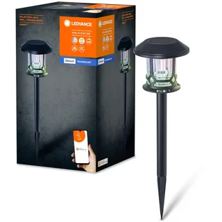 LEDVANCE SMART+ Outdoor Bluetooth Solar-Gartenspieß Path, mit regulierbarem Weißlicht (3000K-6500K) + Farblicht, ohne Strom nutzbar, bis acht Stunden Brenndauer, Schutzklasse IP44, schwarz