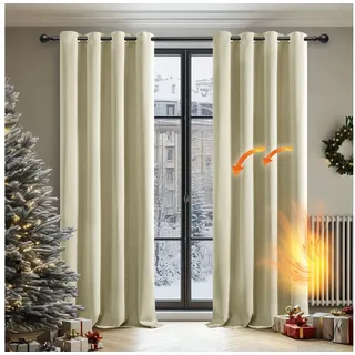 Deconovo Blickdichte Gardinen Kälteschutzvorhang Blickdicht Vorhang Verdunkelung, 183x117cm(HöhexBreite), Beige, 2er Set