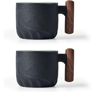 ERBO 2er Set Espressotassen 70 ml, Premium Espresso Tassen mit Henkel, Mini Teetasse Kaffeetasse aus Keramik, Kleine Espressotassen, Espresso- & Mokkatassen, Kaffeebecher für Espresso Tee (Schwarz)