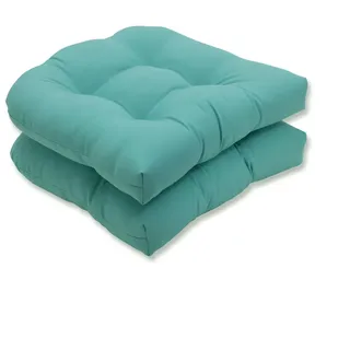 Pillow Perfect Damast-Sitzkissen für den Außenbereich, 2 Stück, 39 x 37 x 8,9 cm, Blau