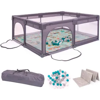 BabyGo Laufstall "Bällebad; Playpark 2" inkl. 48 Spielbälle und Spielmatratze, grau