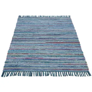 carpetfine »Kelim Chindi, Wendeteppich«, rechteckig, 6 mm Höhe, handgewebt, Fleckerlteppich mit Fransen, auch vielen in Läufergrößen blau 200x290 cm | Moderner Teppich für Wohn- und Schlafzimmer