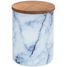 Bild von Aufbewahrungsdose Mio, Vorratsdose aus Borosilikatglas in Marmor-Optik in Blau/Weiß mit luftdicht verschließbarem Deckel aus FSC zertifiziertem braunen Akazienholz, 1 L, 11 x 14,5 cm