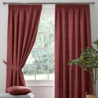 Dreams & Drapes Verdunkelungsvorhänge mit Bleistiftfalten, Rot, B 46 x L 72 cm, 2 Raffhalter im Lieferumfang enthalten, schwer, thermische und schalldichte Vorhänge, Rot, Vorhänge für Schlafzimmer und