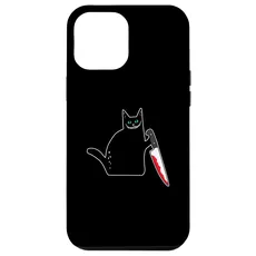 Hülle für iPhone 15 Plus Lustige schwarze Katze mit blutigem Messer Grinse Katze