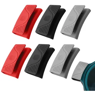 JINTANG 6 Stück Silikongriffe für Töpfe,Hitzebeständig Silikon Assist Griff | Klemmgriff Silikon topflappen,Topfgriff Hitzeschutz für Ofenschalen Gusseiserne Bratpfannen(Schwarz,Grau und Rot)