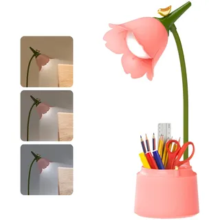 Vaileal LED Schreibtischlampe Kinder: Dimmbare Tischlampe Mit 3 Farbtemperaturen, Flexibler Arm Und Touchsensor, USB Wiederaufladbar Für Lesen Und Studieren (Rosa)