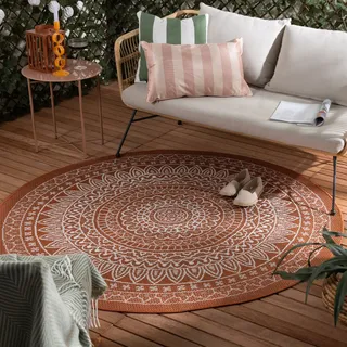 Outdoor Teppich Rund - Summer Azteca Terracotta - Ø 160 cm - Balkon, Garten, Terrasse - FRAAI | Home & Living - Boho, Ländlich, Modern