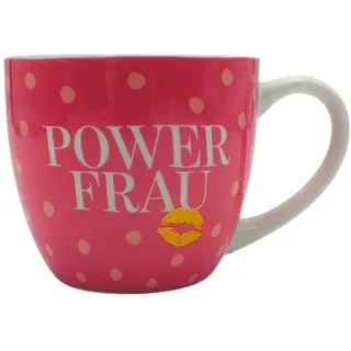 Dekohelden24 XXL Trinkbecher - Maxi - Kaffeebecher - Tassengeschenk Freundin, Kaffeetasse, Motiv: Power Frau, in rosa, Größe H/Ø: 9,2 x 10,5 cm, Fassungsvermögen 400 ml, Spülmaschinengeeignet.