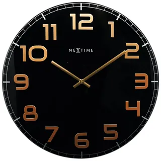 NeXtime Wanduhr "CLASSY LARGE", lautlos, rund, aus Glas, Schwarz / Kupfer, ø 50 cm