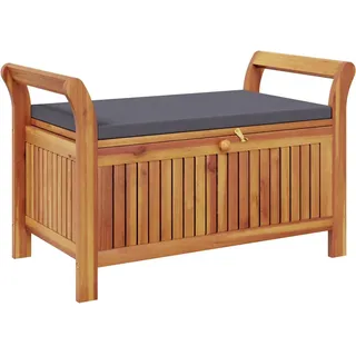 vidaXL Garten-Truhenbank Mit Kissen 91 Cm Massivholz Akazie , Dunkelgrau , Holz , Rechteckig , 91x60x50 cm , Gartenmöbel, Gartenbänke