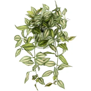 Künstlicher Tradescantiahänger mit Übertopf Kunstpflanze hängend Deko Hängepflanze Rankende Girlande Pflanzenampel Ampel Grünpflanze Zimmerpflanze Kletterpflanze Efeuranke Efeu, 42x26x22cm