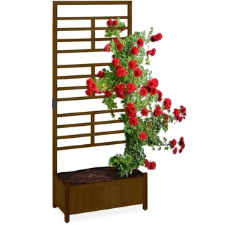 Relaxdays Pflanzkasten mit Spalierwand 171 x 72 cm Braun