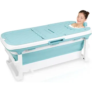 Clanmacy Badewanne Erwachsene Praktisch und Tragbar mit Nackkissen für Badezimmer Geeignet Mobil Erwachsene Spa 132cm - Blau