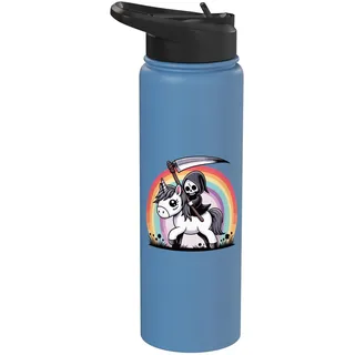 Sensenmann Reitet Einhorn Regenbogen Pastel Goth Humor Stainless Steel Insulated Water Bottle