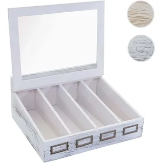 Besteckkiste HWC-C25, Holzbox mit Deckel Besteckkasten, Paulownia 17x37x33cm ~ weiß, shabby