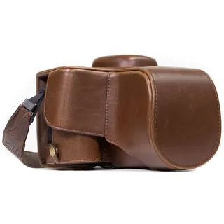 MegaGear Nikon D3400 Ever Ready Leder Kamera-Case mit Trageriemen und Batteriezugang Dunkelbraun MG857