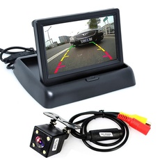 ePathChina 1 Set Faltbarer hochauflösender 4,3 Zoll TFT LCD Mini Auto Monitor mit Rückfahrkamera für Fahrzeug Rückfahrsystem