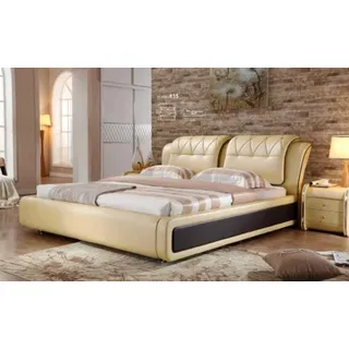 Luxus Schlafzimmer Bett Polster Design Doppel Hotel Betten Lederbett 180x200cm - Creme