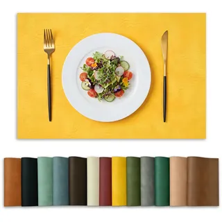 Artoid Mode Gelb PU Faux Leather Platzsets 4er Set, 30x45cm Tischsets Schmutzabweisend Hitzebeständig Platzdeckchen Küche Deko