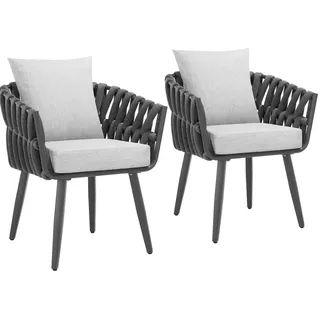 tectake Stuhl 2er Set Lugano,Aluminium Gestell,anthrazit Rope-Design , Anthrazit , Metall , 62.5x75x65.5 cm , Gartenmöbel, Gartensessel, Gartenstühle